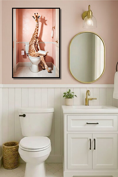ERUMAR HOME Lavabo Tablosu Tatlı Zürafa Banyo Dekoru Duvar Tablosu Çerçeve Gö...