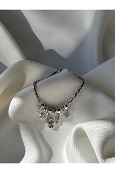 Silver Color Chain Swing Zircon Gemstone Star Detail Women's Bracelet