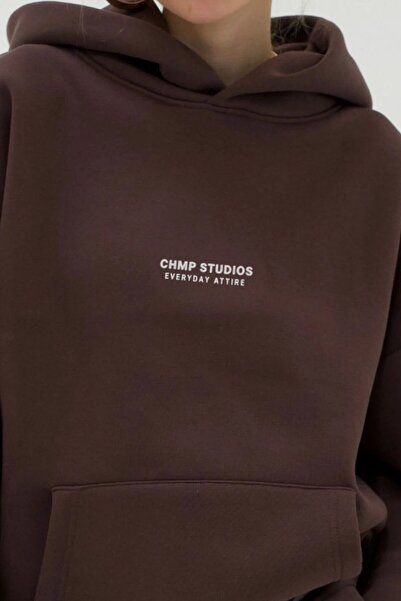 oneagılyazı Kadın Oversize Sweatshirt Hoodie – Kapüşonlu, 3 İplik Polar, Kanguru Cepli