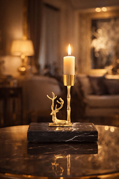 Montdekor EL YAPIMI MERMER TAŞLI BRONZ MUMLUK (20x8x20 cm)