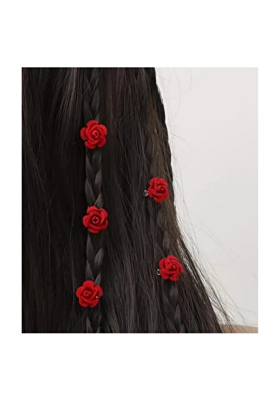 chibi 5 قطع من إكسسوارات الشعر المزخرفة على شكل وردة حمراء مخملية صغيرة، مشبك...
