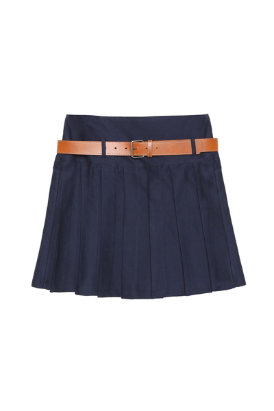 Quzu Pile Detaylı Kemerli Etek Lacivert