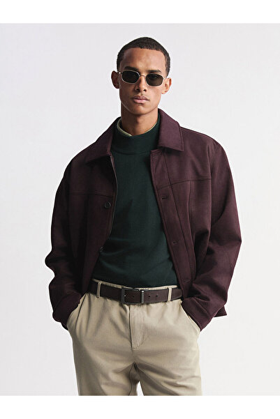 LC Waikiki معطف رجالي من جلد الغزال ذو ياقة قميص مريح من Mürdüm