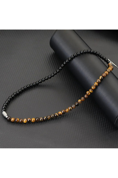 Ribos Colier masculin din mărgele negre Lyno, bijuterie bărbați, fashion accesorii moderne