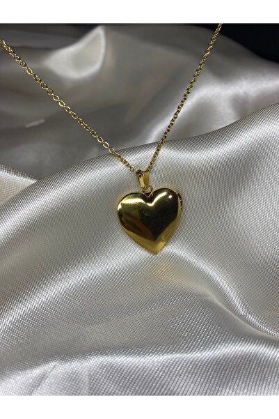 Çelik Kalp Figürlü Altın Renk Zincir Kolye