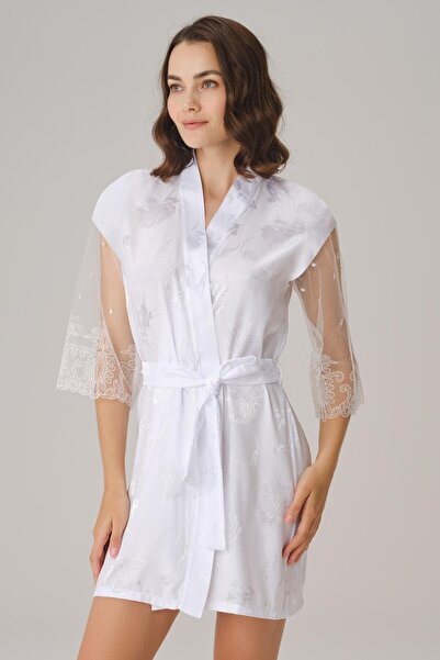 M MERC Giyim Dowry Long Sleeve V Neck Women's Satin Plain Summer Mini Lace De...