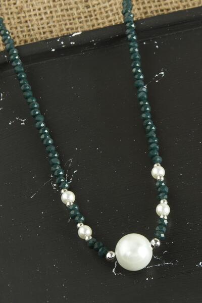 ZERO LAND 1610623749 قلادة كريستال لؤلؤي (212306) - أخضر عسكري