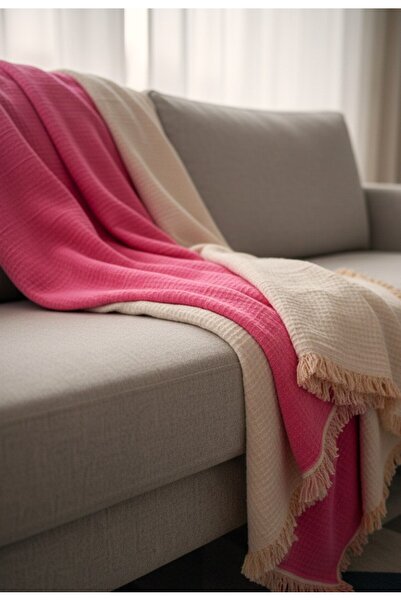 Mujo Home Collection بطانية أريكة من القطن العضوي 100% مكونة من 4 طبقات - بطانية تلفزيون - غطاء زخرفي مزدوج الجوانب (90×200)