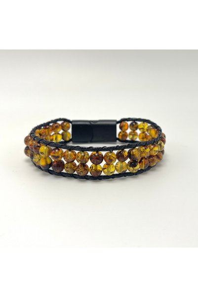 YILDIZ DOĞAL TAŞ Certified Drop Amber 6mm Double Row Interlocking Bracelet
