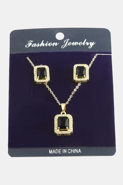 ZERO LAND 1610435749 حجر الزركون المستطيل (213504) طقم قلادة-أخضر