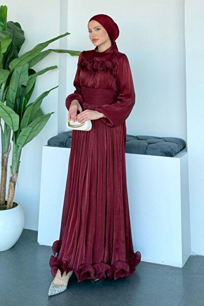 Şulemoda Giyim Rochie de seara cu volane Burgundy