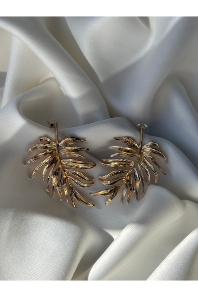 NB STEELORA أقراط نسائية على شكل ورقة شجر ذهبية اللون