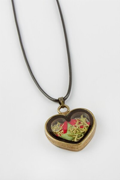 ZERO LAND قلادة على شكل قلب وردي على قيد الحياة في زجاج الحبيب