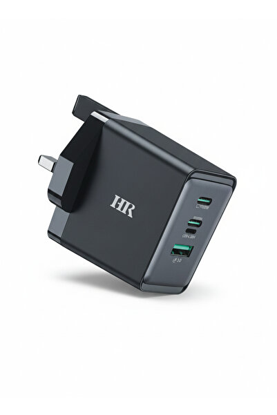 Trendora 100W GaN Fast Charger with Dual USB-C & USB-A QC3.0, UK Plug, Laptop & Phone Adapter