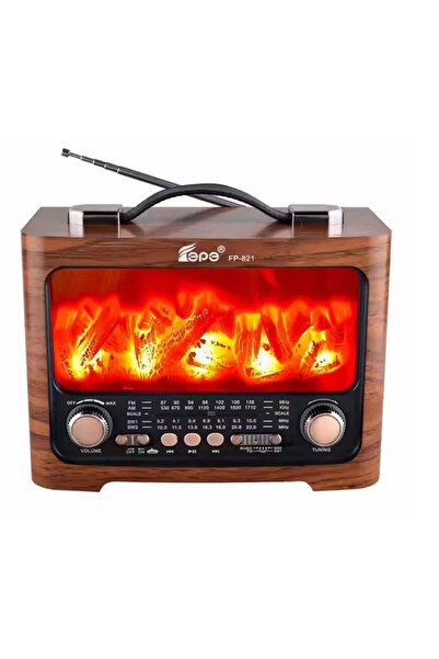 NEALIRSANUCUZ Nostaljik Radyo FP-821 Şömine Efektli Ahşap Görünümlü USB TF Girişli AM/FM/SW1-2 Bluetooth Hoparlör