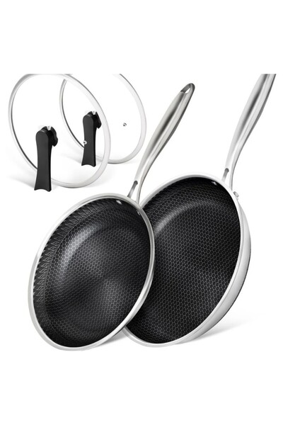 OEM Set 2x Tigaie Inox, Strat Antiaderent Fagure si Capac, 30-32cm Multistrat, Rezistentă la Zgârieturi
