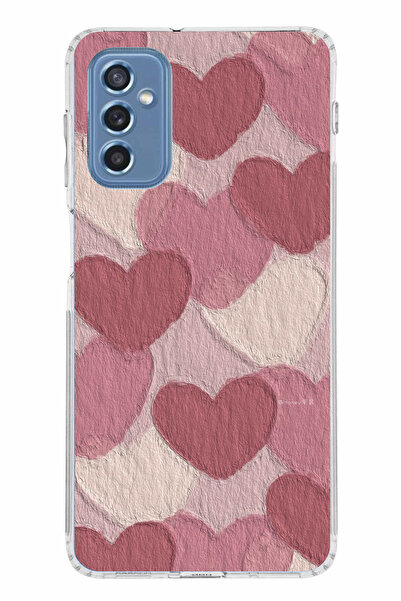 TechTree حافظة سيليكون متوافقة مع هاتف سامسونج جالاكسي M52 باللون الوردي الباستيل والقلب الوردي مطبوع