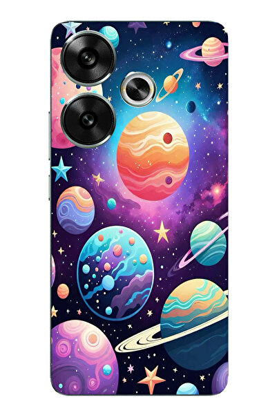 TechTree حافظة سيليكون مطبوع متوافقة مع POCO F6 بنمط الفضاء والكواكب والنجوم