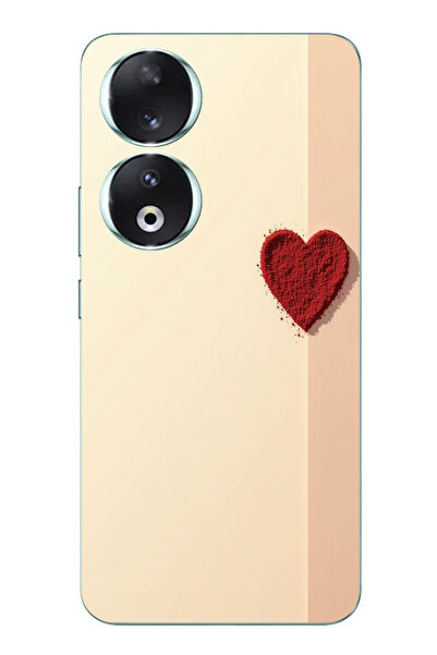 TechTree حافظة سيليكون متوافقة مع هاتف Honor 90 ذات خلفية كريمية وقلب أحمر مطبوع