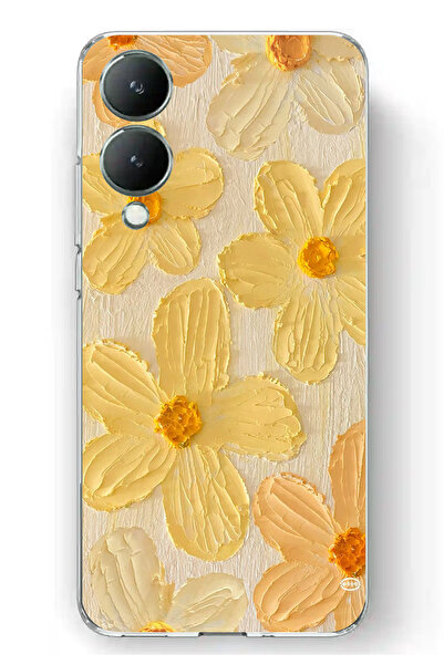 TechTree حافظة سيليكون متوافقة مع هاتف Vivo Y17s بلون أصفر ديزي مطبوع