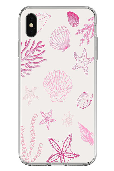 TechTree حافظة سيليكون متوافقة مع هاتف iPhone X-XS باللون الوردي وStarfish an...