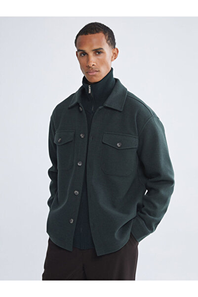 LC Waikiki Green Comfortable Fit Men's Cashmere Shirt Jacket