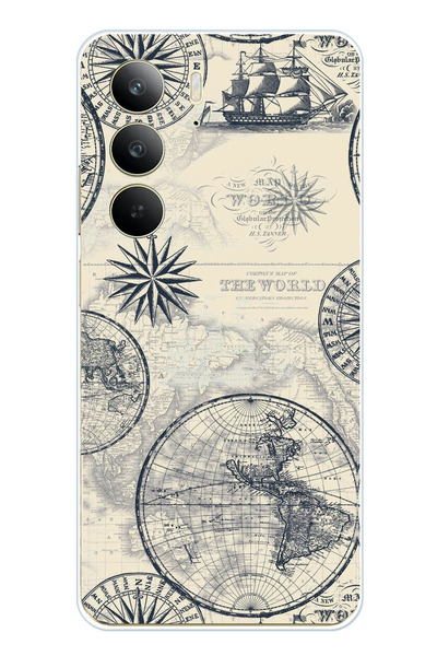 TechTree حافظة سيليكون متوافقة مع Realme C75 تحتوي على خريطة العالم القديمة و...