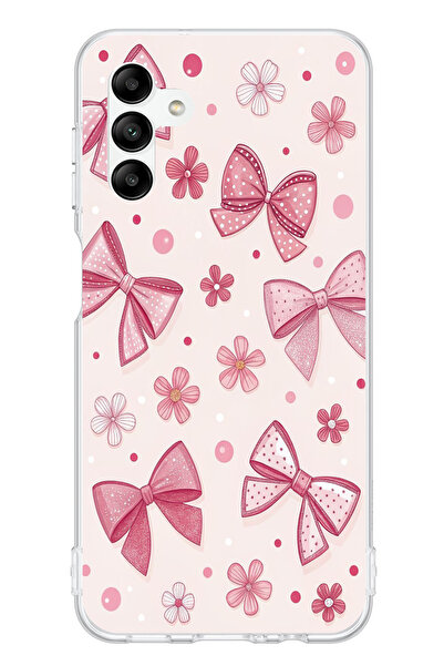 TechTree حافظة سيليكون مطبوعة بفيونكة وردية وزهور ونقاط متوافقة مع هاتف سامسو...