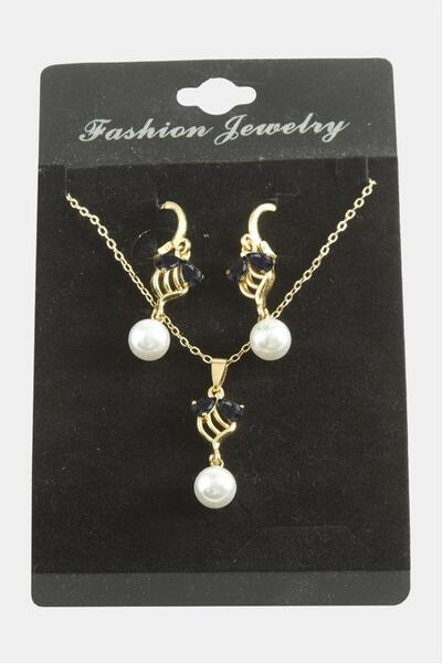 ZERO LAND LVSQVR مجموعة من حجر الزركون واللؤلؤ الزهري (153132) قلادة-أخضر