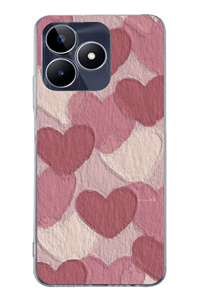 TechTree حافظة سيليكون مطبوع متوافقة مع هاتف Realme C53 بلون وردي باستيل وقلب...