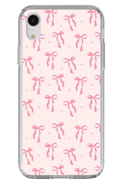 TechTree حافظة سيليكون مطبوع متوافقة مع هاتف iPhone XR بنمط فيونكة وردية ناعمة