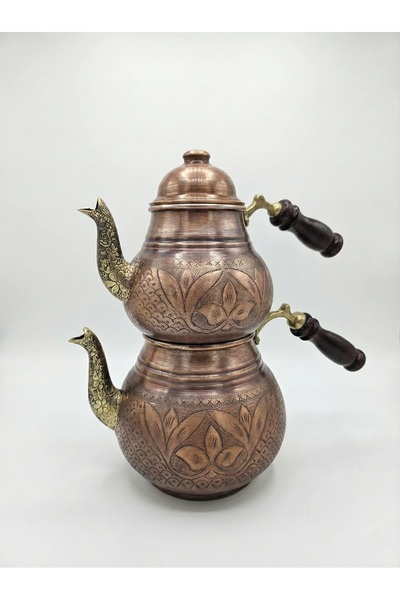 Zinnun Copper Teapot Hand-Embroidered Studded Patterned Medium Size. 2.8 Liters, 0.70 Mm, 850 Grams.