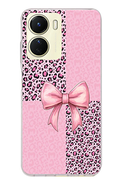 TechTree حافظة سيليكون متوافقة مع هاتف Vivo Y16 بنمط الفهد الوردي وشريط مطبوع