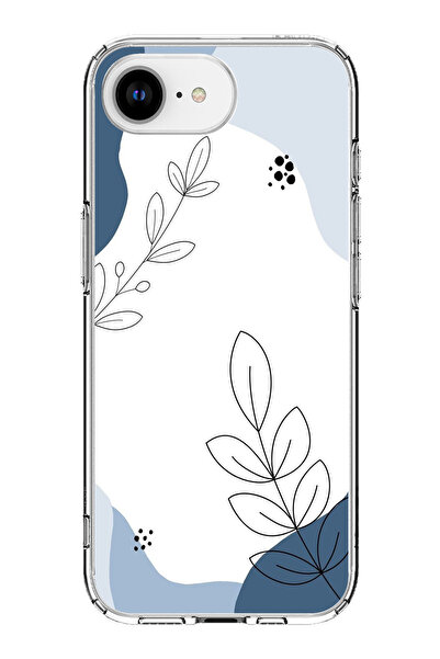 TechTree حافظة سيليكون متوافقة مع هاتف iPhone 16E باللون الأزرق وخطوط نباتية ...