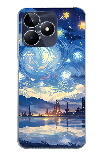 TechTree حافظة سيليكون متوافقة مع هاتف Realme C53 بتصميم السماء المرصعة بالنج...