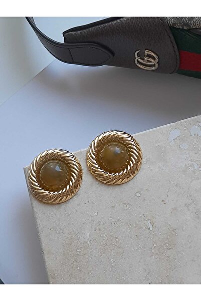 Bubbleatelier Yeşil taş vintage gold küpe