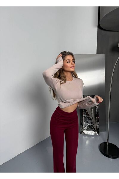 Moda Banuş بدلة بودي من قماش بززي المرن بلون القهوة الحليبية