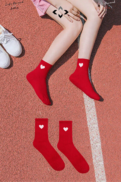 LİGROUND 1 Pair Stitch-Free Unisex Combed Cotton Tennis Socks College Socks Non-Shrinking Heart-Shaped Christmas Sports Socks Comfortable Fit