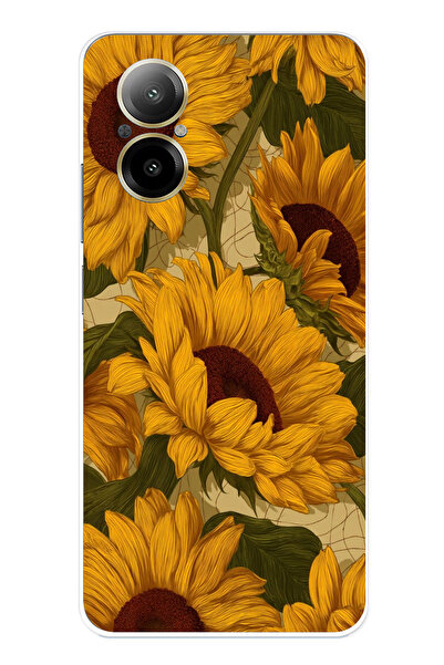 TechTree حافظة سيليكون ذهبية اللون متوافقة مع هاتف Realme 12 Lite مطبوع