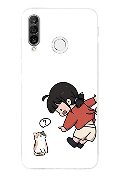 TechTree حافظة سيليكون متوافقة مع هاتف هواوي P30 لايت - حافظة سيليكون مزدوجة مطبوع