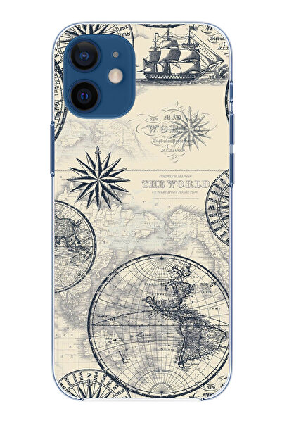 TechTree حافظة سيليكون متوافقة مع هاتف iPhone 12 Mini وخرائط العالم القديمة و...