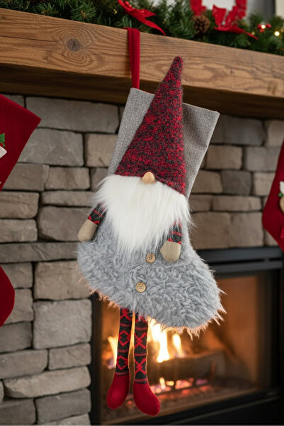 Kokoş Parti Yılbaşı Çorabı Noel Baba Şans Cücesi Figürlü Desenli Şömine Dekor...