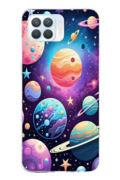 TechTree حافظة سيليكون مطبوع متوافقة مع هاتف OPPO Reno 4 Lite بنمط الفضاء وال...