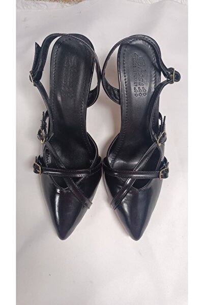 ZİO Pantofi cu toc de damă din piele neagră cu detaliu de cataramă dublă