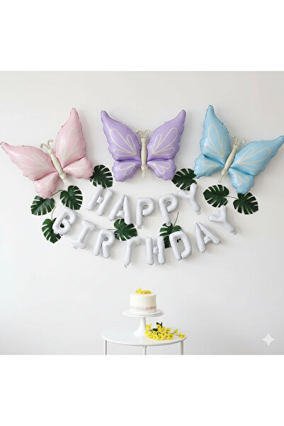 ÇITIPITISTORE 3 lü kelebek beyaz happy birthday folyo set