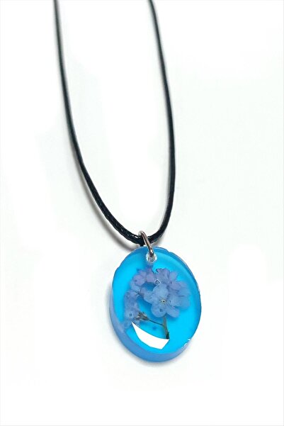 ZERO LAND Mtxdpn Forget-Me-Not Flower Oval (165838) Epoxy Pendant-Blue