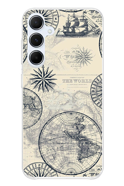 TechTree حافظة سيليكون متوافقة مع هاتف سامسونج جالاكسي A55 تحمل خريطة العالم ...