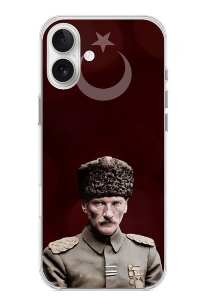 TechTree حافظة سيليكون متوافقة مع هاتف iPhone 16 PLUS على شكل نجمة القمر والقائد أتاتورك مطبوع