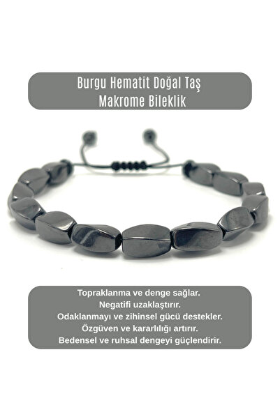 YILDIZ DOĞAL TAŞ Certified Twisted Hematite Natural Stone Macrame Bracelet