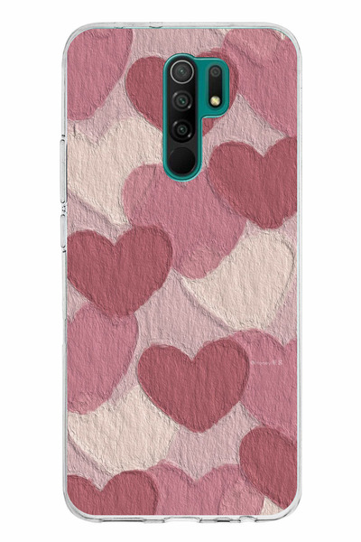 TechTree حافظة سيليكون مطبوع متوافقة مع هاتف Redmi 9 بلون وردي باستيل وقلب وردي